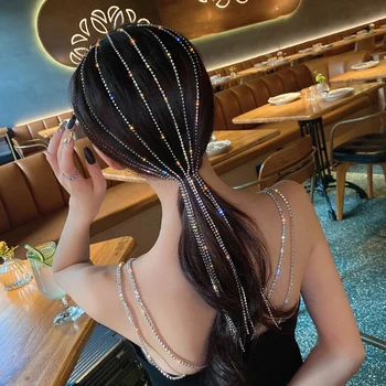 Complet Stras Ciucure Lung Mireasa Accesorii de Par Cristal Hairband Bentita pentru Femei Partid Accesorii de Par, Bijuterii