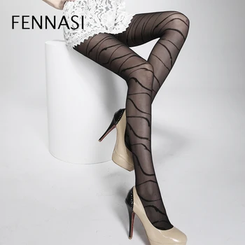 FENNASI Jacquard Spirală cu Dungi pentru Femei Dresuri cu Dungi Model Punk Gotice Sexy Ciorapi Ciorapi de dama Lady Feminin Erotic Dresuri Negre