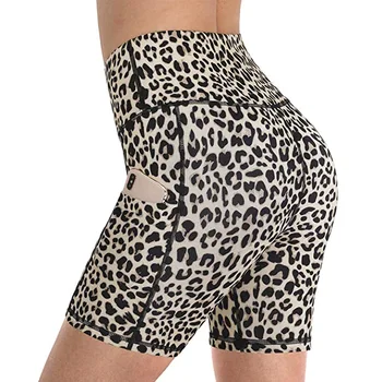 Modă femei leopard print snake print fesă buzunar de fitness, pantaloni scurți, pantaloni de yoga
