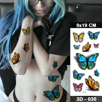 Impermeabil Tatuaj Temporar Autocolant Femeie 3D Fluture Albastru Sexy de Culoare Flash Transfer de Apă Tatoo Fata Glezna Body Art Tatuaj Fals