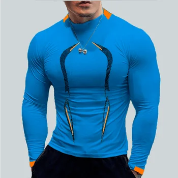 Moda Barbati Sport Tricou Gât Rotund Maneca Lunga, Elastic Uscare Rapida Topuri De Fitness Execută Îmbrăcăminte Casual, Confortabil Respirabil