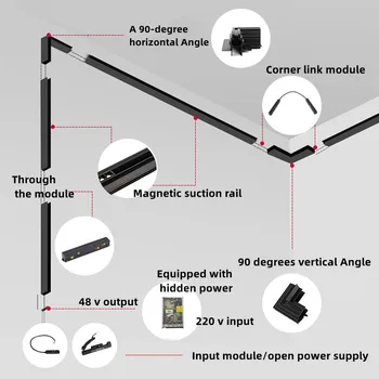 Cale Magnetică Lumină Accesorii Linie Dreaptă Cabluri Colț Armat Clema De Fixare Integrat De Alimentare
