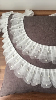 10Yard/Lot Haine DIY accesorii 6.5 cm alb dantelă de ornamente decorate 3-Strat de plasă de margele falduri tesatura dantela