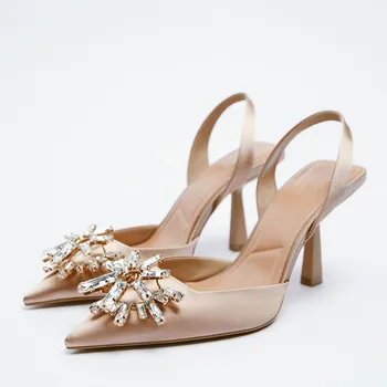 2022 Femei Stralucitor Pantofi Tocuri TRAF Solid Bling Pompe de Nunta Femeie Elegant Degetele de la picioare Ascuțite Tocuri de Partid Sandale de Primăvară Nou