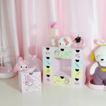 23*10*22Cm Mymelody Littletwin Stele Bijuterii din Lemn Cutie de Depozitare Kawai Sanrio Pluș de Desene animate Anime Jucării de Pluș pentru Fete Cadou