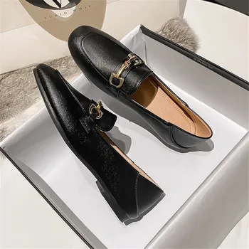 Retro Femei Britanice Mocasini Primăvara Anului 2022 Calitate Pu Piele De Lux, Pantofi Plat Moale Negru Casual Femei Slip-On Pantofi De Designer