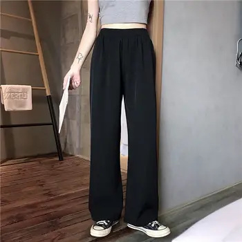 Pantaloni Casual pentru Femei de Înaltă Talie Elastic lungime Completă S-3XL Direct Pantaloni Largi Stil coreean Simplu Solid Slim Moda Streetwear