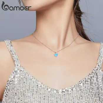 Bamoer Albastru Inima Colier pentru Femei 925 Placat cu platină Translucid opal Brand de Lux Bijuterii 2020 Modul SCN413