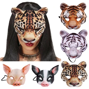 Halloween 3D Tigru, Porc, Jumătate Animale, Masca bal Mascat Cosplay Costum Unisex Drăguț Jumătate Față Masca Pisica Joc de Rol en-Gros
