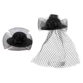 2 buc de Moda Noua Lady Vintage Bowler Papusa Pălărie Capac de 28-30cm Haine Papusa Acc Negru