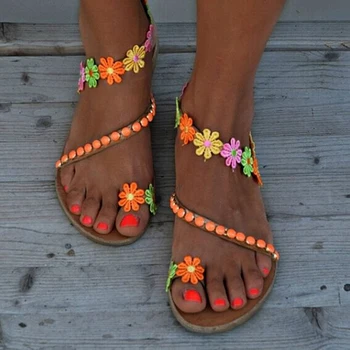 Pantofi De Vara Pentru Femeie Sandale Gladiator Femei Pantofi Plat Moda Știu Flori Boho Sandale De Plaja Doamnelor 44