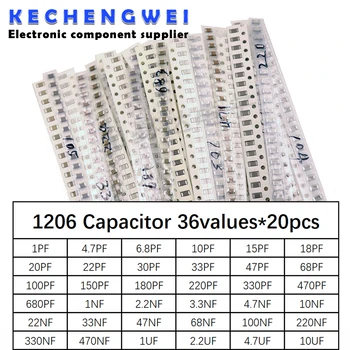 1206 SMD Condensator asortate kit ,36values*20buc=720pcs 1pF~10uF Probe Kit electronice diy kit