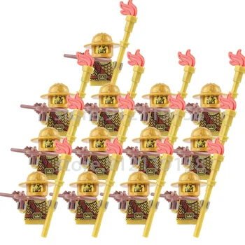 13pcs de Aur Cavaler Medieval Militare Serie de Mini Blocuri Cifre Rider Armata Copii Asamblat Jucarii pentru Copii Cadouri