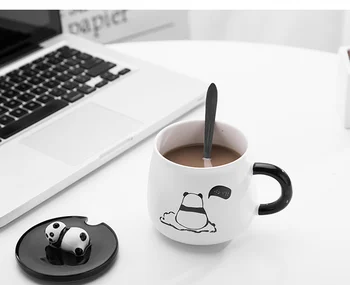 Chineză Stil de Personalitate Panda Cana de Cafea mic Dejun Ceasca de Mare Capacitate Cana de Apa Creative Cana Ceramica cu Capac si Lingura