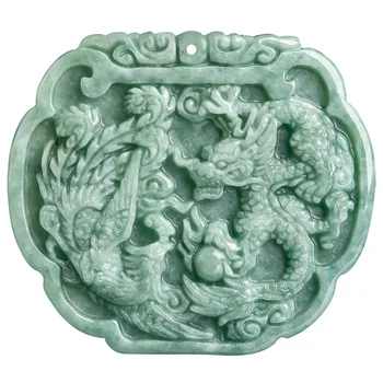 Fierbinte De Vânzare Naturale De Jad Fasole Verde Dragon Phoenix Cuplu Pandantiv Farmecul Colier Rafinat Bijuterii Noroc Amuleta Cu Lanț Cadou