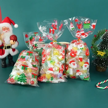 50Pcs Crăciun Fericit Plastic Bomboane Geanta Cadou Husă Elf lui Mos Craciun Noel Decor Paste Fericit Favoarea Partidului Ambalaje Consumabile
