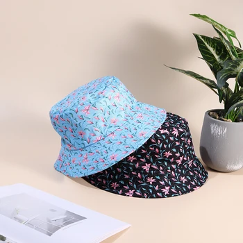 Noi Unisex din Bumbac Pălărie Pescar Packable Găleată Pălărie Lily Imprimare Palarie de Soare pentru Barbati Femei