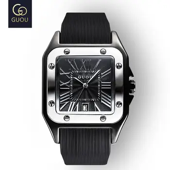 Moda Guou Brand de Top pentru Bărbați Ceasuri de Lux, Ceasuri de mana de Cauciuc de Siliciu Rochie Uita-te la Om Pătrat Cuarț Ceasuri
