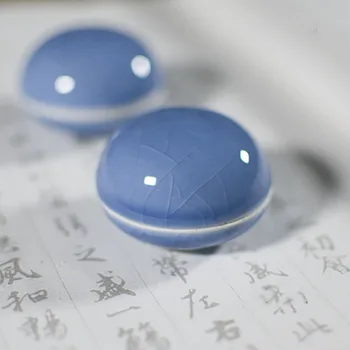 Chineză Cerneală Roșie Pad Ceramice Caligrafie Ștampilă Sigiliu Pictura Tusiera Cutie De Depozitare Portelan Tava De Vopsea Sos Fel De Mancare Bol Albastru