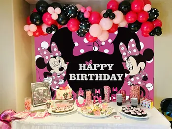 Roz Minnie Mouse Zi De Naștere Fondul Consumabile Partid Fundaluri De Fotografie, Fata Roz Banner Ziua De Nastere Fundal Copil De Dus