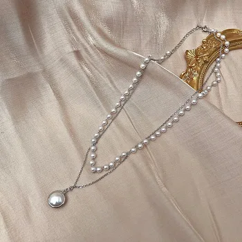 Colier de perle Imitație Pearl Clavicula Lanț Cravată Colier pentru Femei Simple, cu mai Multe Straturi de Farmecul Colier Declarație de Bijuterii