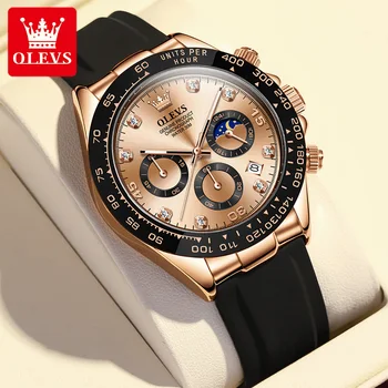 OLEVS de Lux Diamant a Crescut de Aur Cuarț Bărbați Moda Silicon Impermeabil Militar Sport Cronograf Ceasuri Relogio Masculino