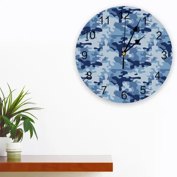 Militar Camuflaj Albastru Ceas De Perete Design Modern, Camera De Zi De Decorare Bucătărie, Ceas Mut Ceasuri De Perete Home Decor Interior
