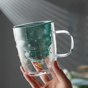 300ml Dorință de Crăciun Ceașcă de Sticlă cu Capac Dublu Strat de Sticlă Cana de Cafea Drăguț desen Animat Pom de Crăciun Star Cana de Apa Împușcat de Sticlă