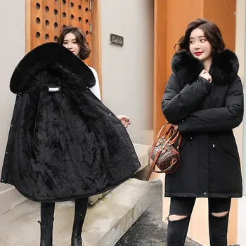 2022 Noua Jacheta De Iarna Pentru Femei Hanorac Fashion Haină Lungă De Lână Căptușeală Hooded Parka Subțire Cu Guler De Blană Cald Zăpadă Purta Căptușit Haine