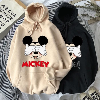 Disney cupluri femei hoodies mickey mouse harajuku hanorace desene animate topuri cu maneci lungi, buzunare pulovere de moda de sex feminin hoodie